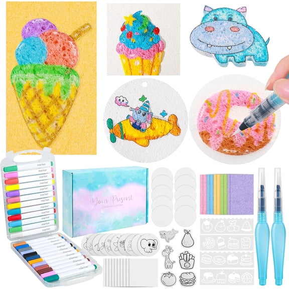 78 Pcs Magic 3D Foam Texture Painting Kit, Magic Puffy Paint Kit, Including 46 Pcs Foam Texture Paper, 24 Colors Acrylic Marker Pen, 4 Drawing Templates, 2 Water Brushes, Art Painting Kits