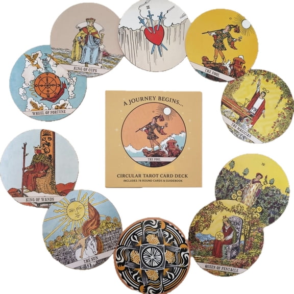 78 Pcs Vintage Circular Round Tarot Cards Deck with Guidebook, Collectible Spiritual Tabletop Cards