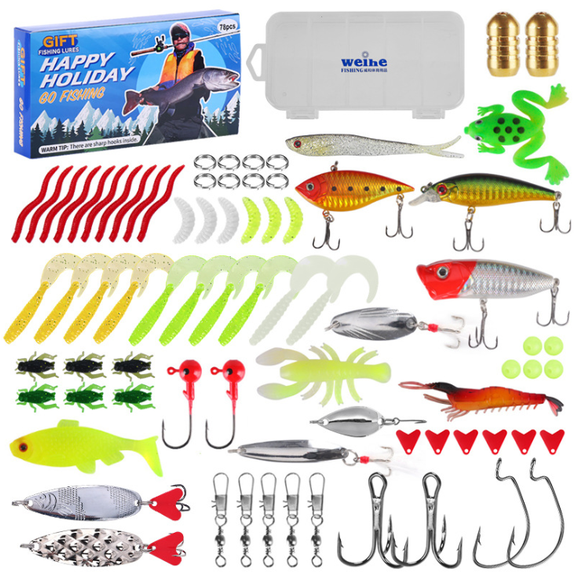 78-Piece Fishing Advent Calendar 2026, Blind Box Surprise Fishing Lures Set Tackle, Christmas Countdown Gifts