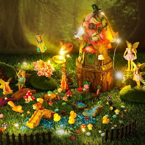 78 Pieces Fairytale House Accessory Set Mini Mixed Perspective Figurines Miniature Landscape Trees Fairytale Mushroom Party Supplies for DIY Garden Decor Dollhouse Crafts Outdoor Statues