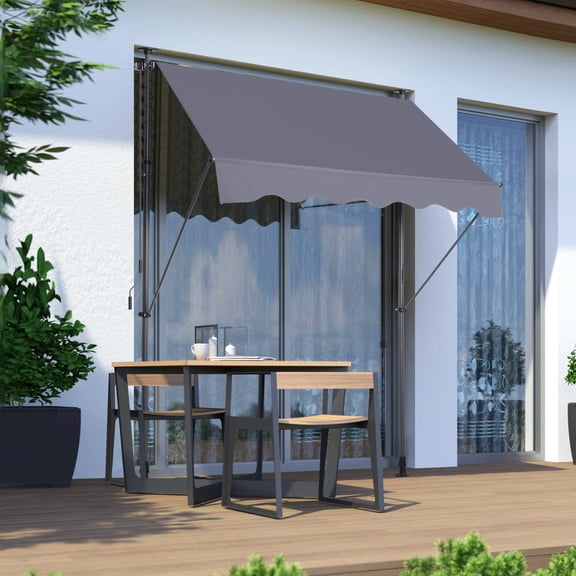 78'' Screw-Free UV80+ Retractable Awning with Privacy Shade, Durable Manual Patio Sun Protection, Waterproof & Adjustable for Outdoor Use, Gray
