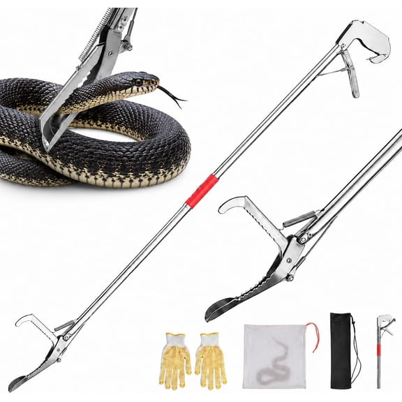 78" Snake Grabber, Foldable Snake Tongs All-Stainless Steel, Humane Rattle Snake Reptile Catcher with Smooth Wide Jaw Hangling Tool with Lock