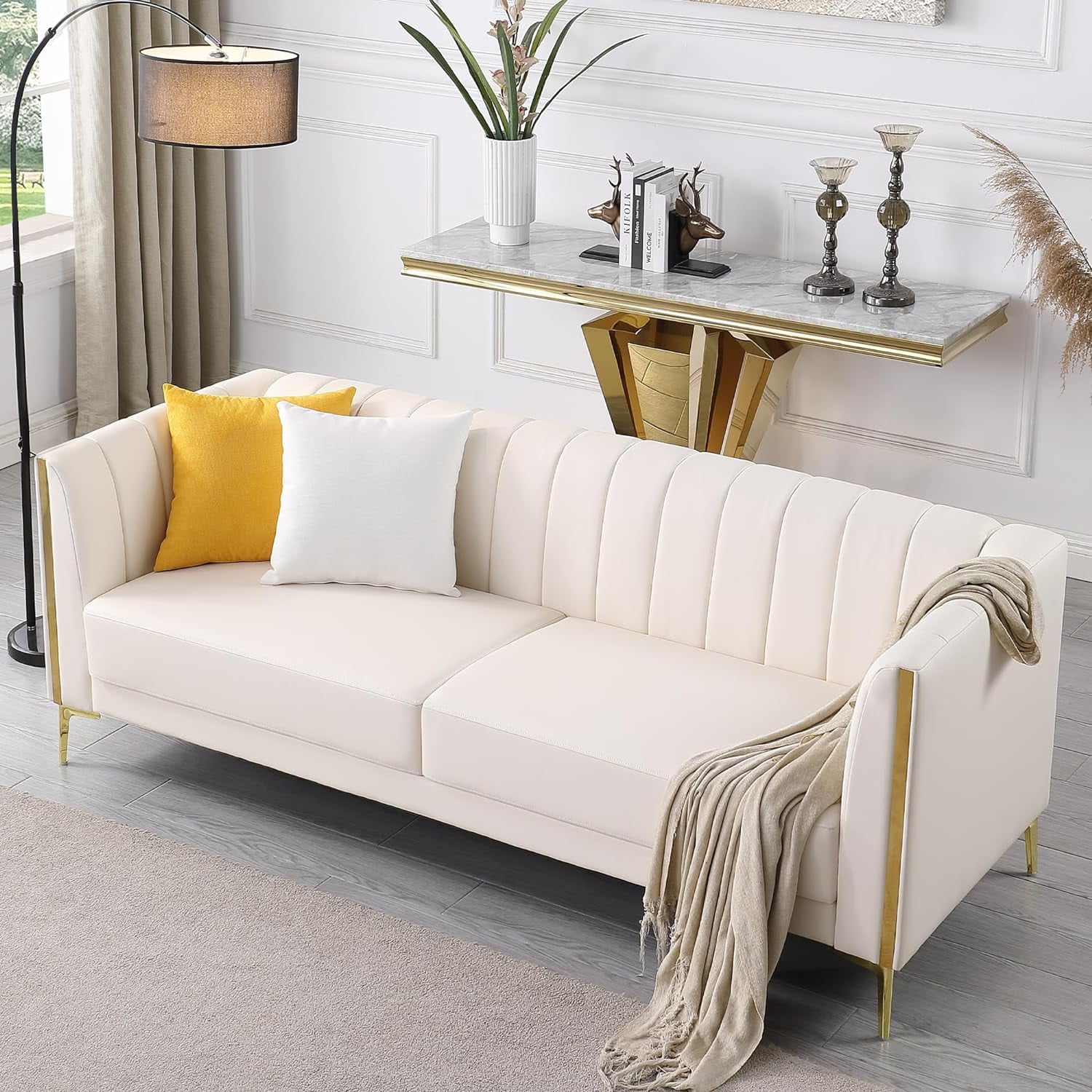 78'' Sofa, Modern White Couches for Living Room, Comfy, Faux Leather