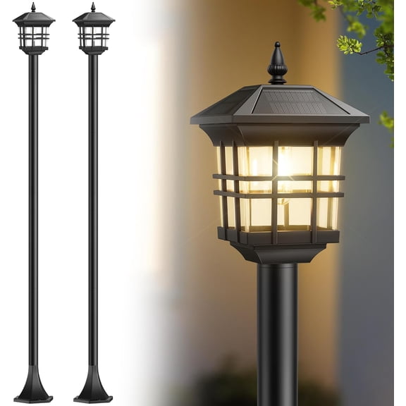 78" Solar Lamp Post Lights (2 Pack) - Waterproof Black Outdoor Decorative Pole Lights with Bulbs for Garden Yard Driveway