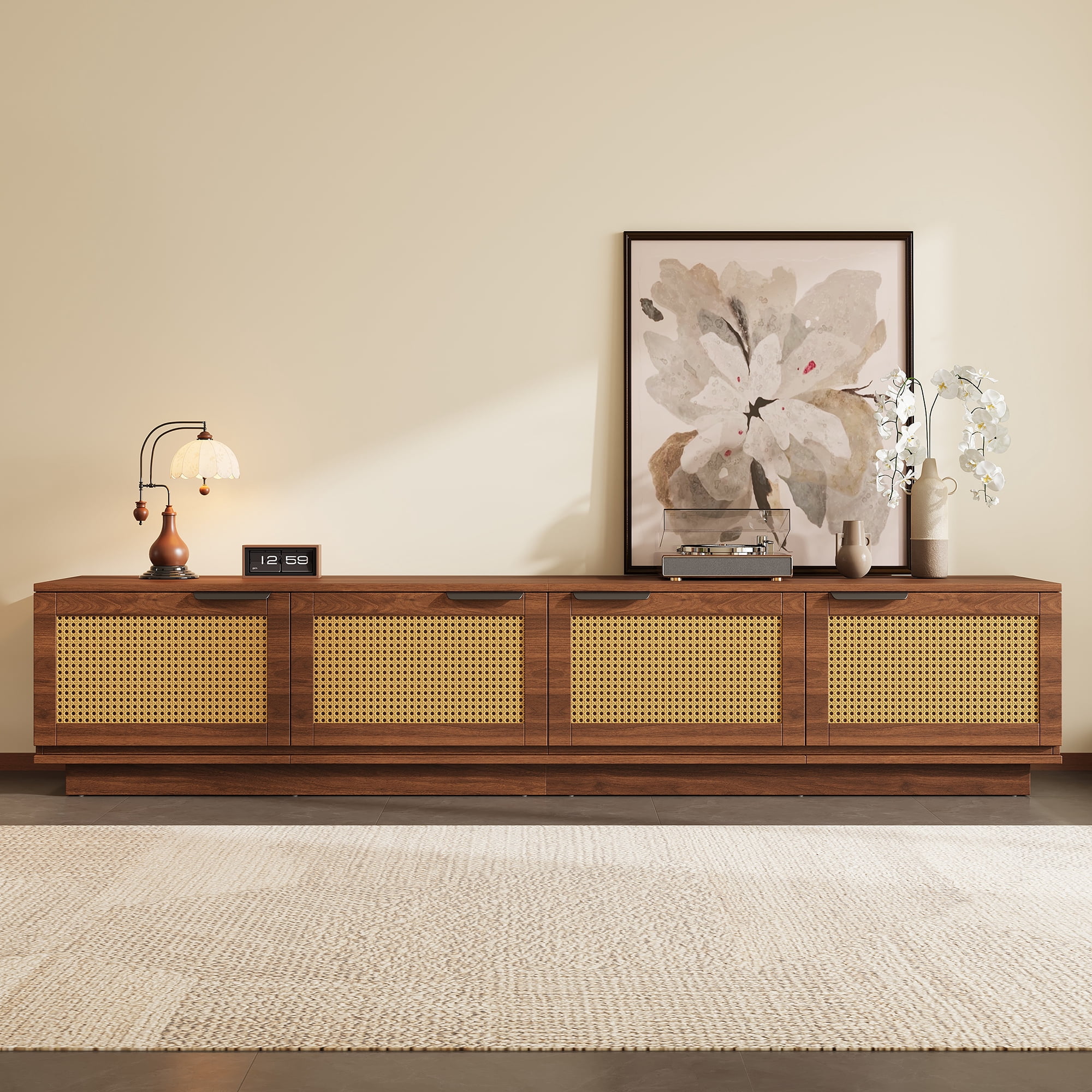 78" TV Stand for TVs up to 85-inch, Media Console with Rattan Front Panels, for Living Room, Modern Entertainment Center