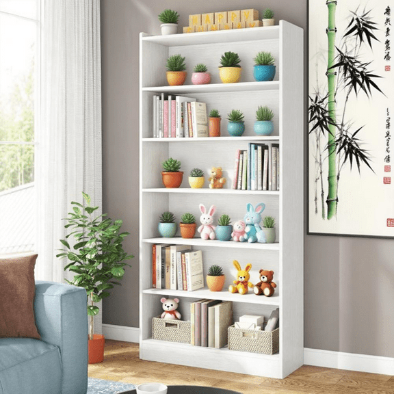 78" Tall Deep 7-Shelf Bookcase, Full Wood (Waterproof Melamine), 22lbs/Shelf, for Home Office, Library, Living Room