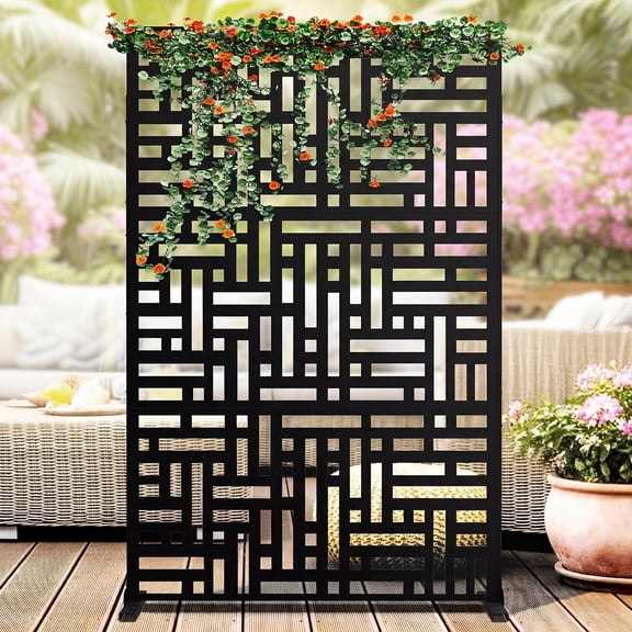 Boupower 78" Tall x 48" Wide Outdoor Privacy Screen with Stand, Metal Freestanding Patio Divider Panel, Decorative Fence for Garden & Balcony