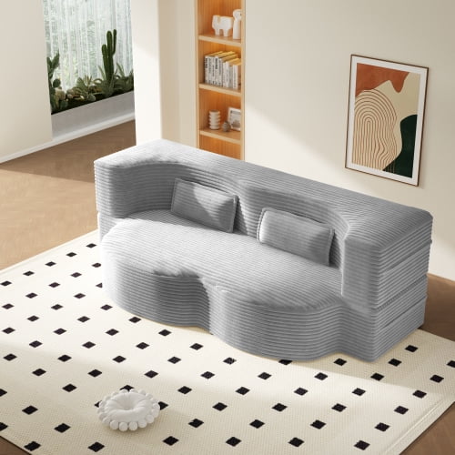 78" Teddy Fabric Convertible Loveseat Sleeper Sofa Bed, Pull-Out Loveseat with Foam Filling, Convertible Sofa Bed Couch with No Assembly for Living Rooms, Playrooms, LIGHT GREY