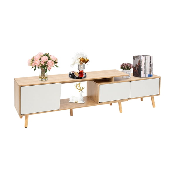 78" Wood TV Stand TV Unit Sideboard Table Shelving Console Media Cabinet Adjustable Length Home Use