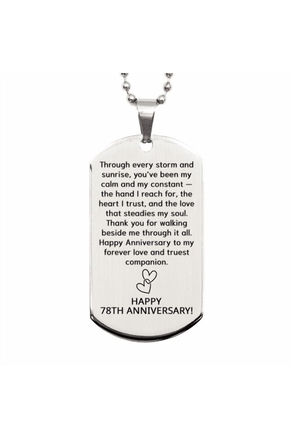 78 Year Anniversary Gift for Him - 78th Anniversary Necklace for Her - Couples Dog Tag for Boyfriend or Girlfriend