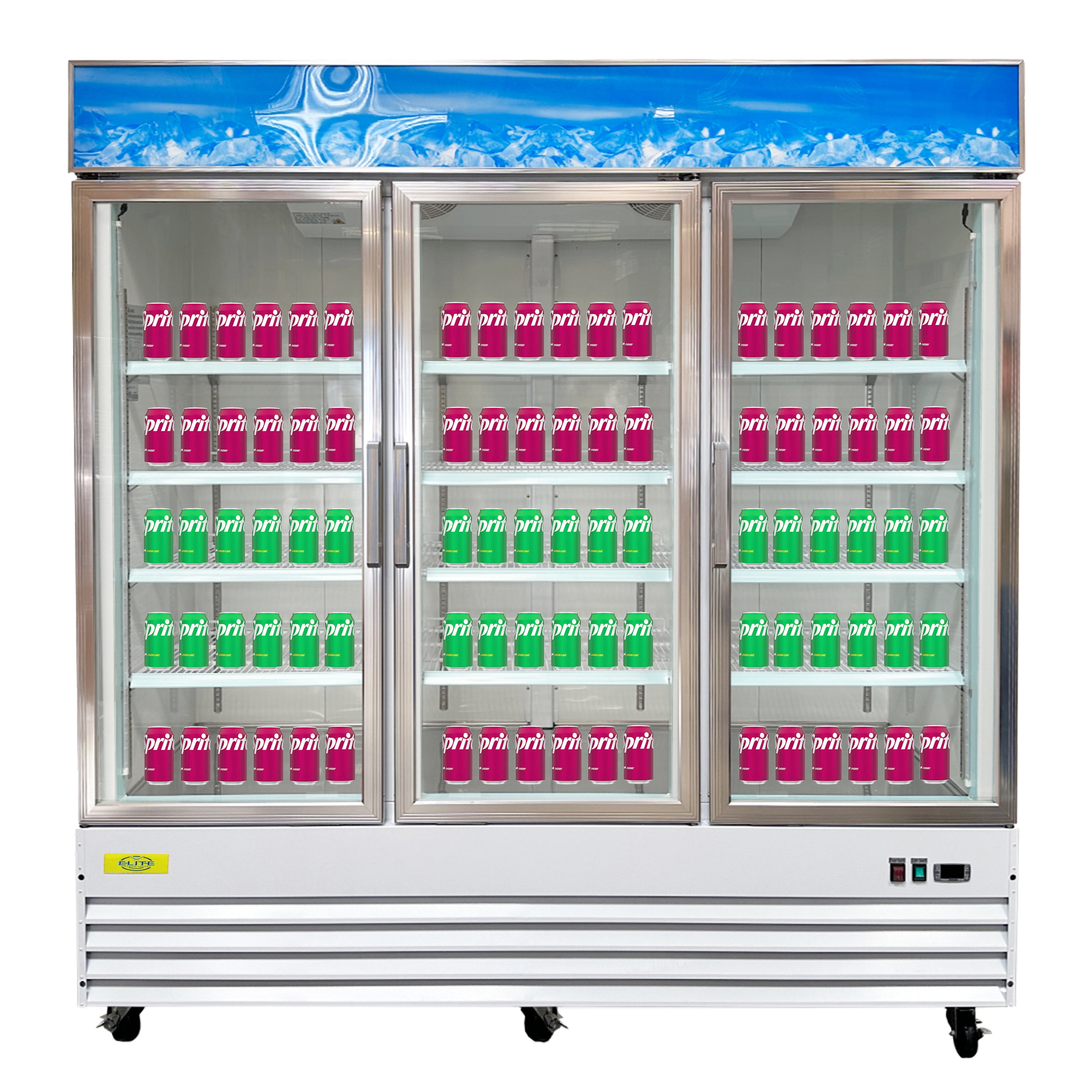 79 in. Three Glass-Door Merchandiser Refrigerator 53 Cu. Ft. Beverage Display Cooler, Commercial Refrigerator 79.2''W x 32''D x 84.7''H