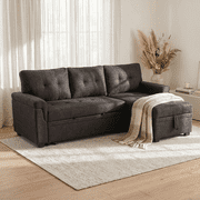 Naomi Home Laura Velvet Sleeper Sectional Sofa with Pull-Out Bed, Reversible Storage Chaise, Space-Saving Convertible Couch for Living Room,Espresso Velvet