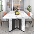 thumbnail image 1 of 78 inch Large Rectangular Dining Table for 8-10 People, Dining Table with Marble-Color Wood Waterproof Tabletop and Adjustable Leg, 6.5ft Luxurious Family Dinner Table for Office Kitchen Living Room, 1 of 8