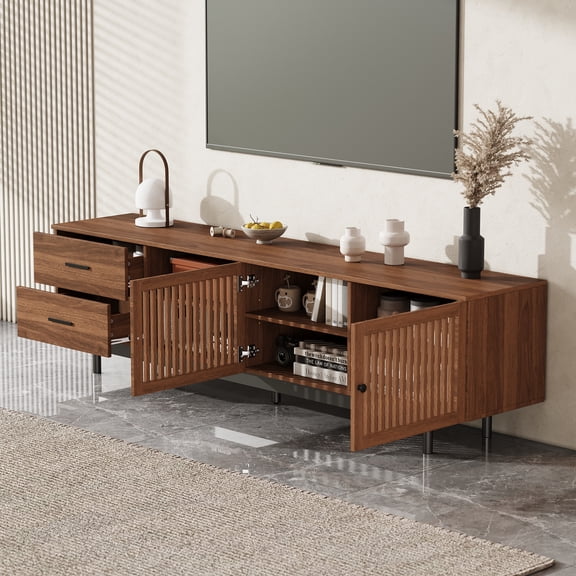 78 inch Modern TV Stand for TVs up to 85", Entertainment Center with Deep Drawers & Cable Management, Soft-Closing Hinges, Solid Wood Legs for Living Room