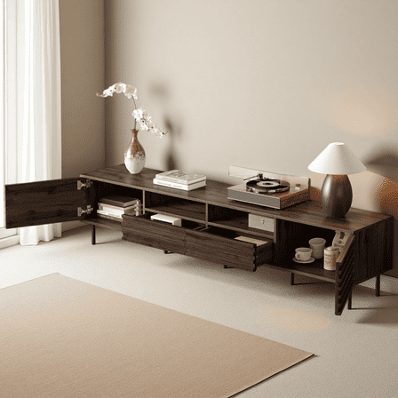 78 inch TV Stand for TVs up to 85", Entertainment Center with Cable Management, Modern Media Console with Soft-Close Doors & Storage, for Living Room, Walnut