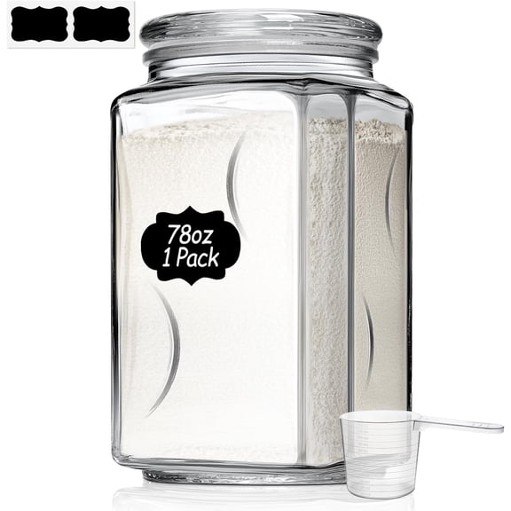 78 oz (2400ml) Square Glass Food Storage Jar with Airtight Lid, Wide Mouth Large Pantry Container for Flour, Sugar, Cereal, Dishwasher Safe, Modern Minimalist Design