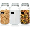 thumbnail image 1 of 78 oz Glass Food Storage Jars with Sealing Clip Lids, 3 Pack Large Kitchen Jars for Flour, Cereal, Coffee, Pasta and Canning, Square Mason Jars with 8 Chalkboard Labels, 1 of 7