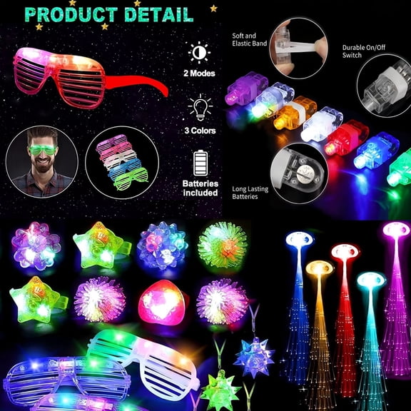 78-Piece LED Glowing Glasses Ring Finger Tassel Clip Jewelry Set - 3 Flashing Modes for Christmas, Halloween & New Year's