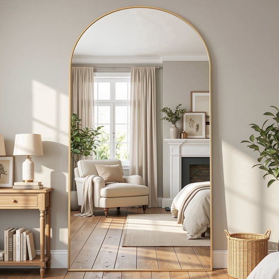 Cuteday 78"x 38" Full Length Mirror Arched Standing Floor Mirror Full Body Mirror, Gold