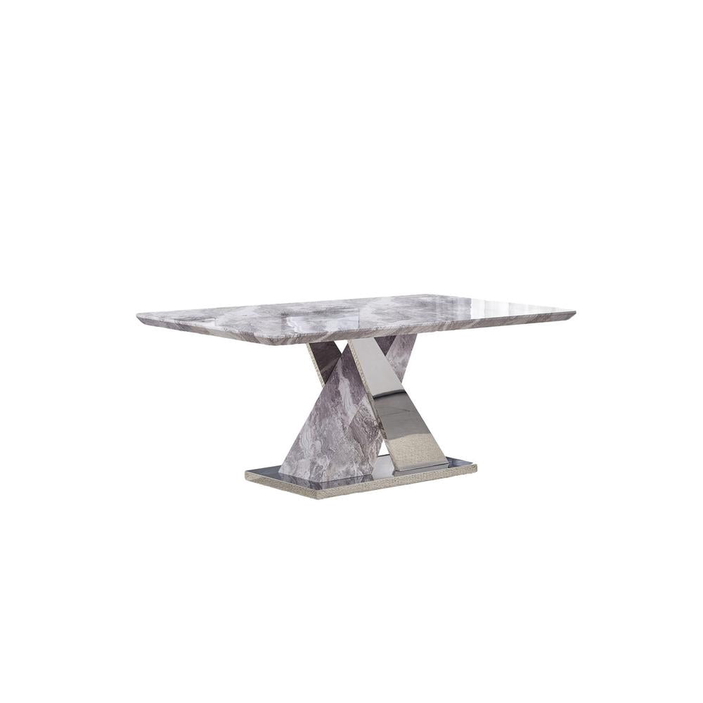 78" x 40" Gray Marble Dining Table with Gold Stainless Steel Base ...