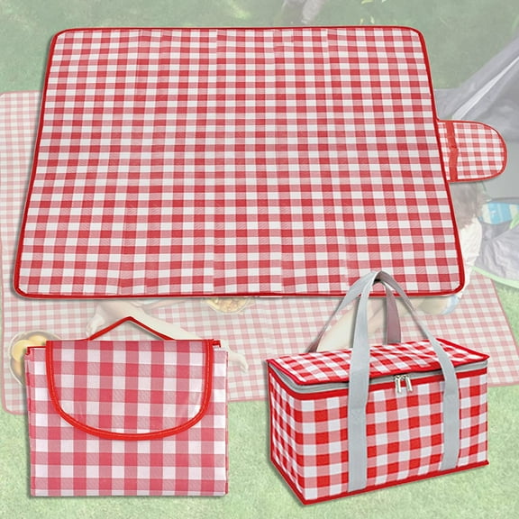 78''x 78'' Picnic Blankets for 6-8 Adults, Waterproof Foldable Extra Large Picnic Mat & Picnic Bag