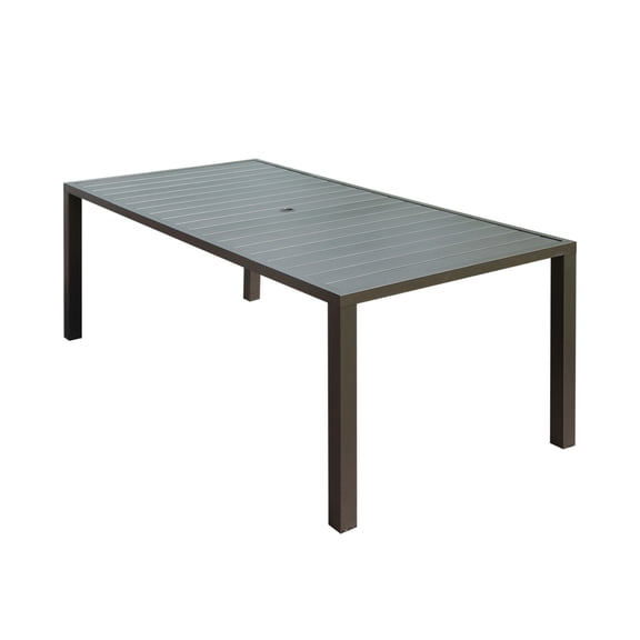 78"x38" Outdoor Dining Table for 8, Square Patio Dining Table with Umbrella Hole and Metal Frame, Weather-Resistant Backyard Bistro Table for Garden