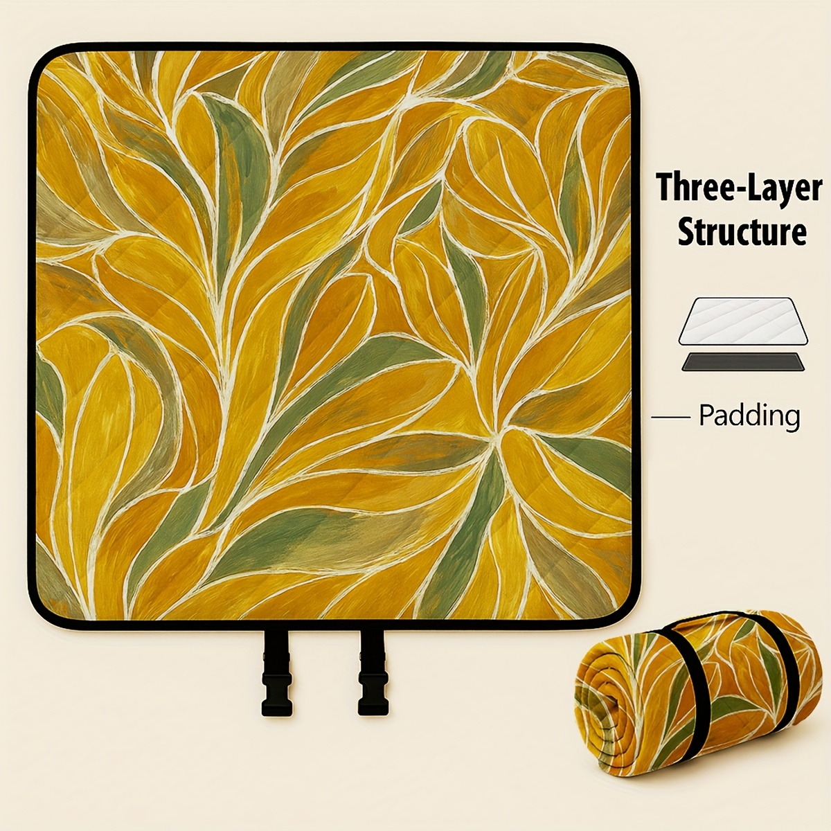 78"x78" Extra Large Picnic Blanket - 3-Layer Padded Floral Fruit Print ...
