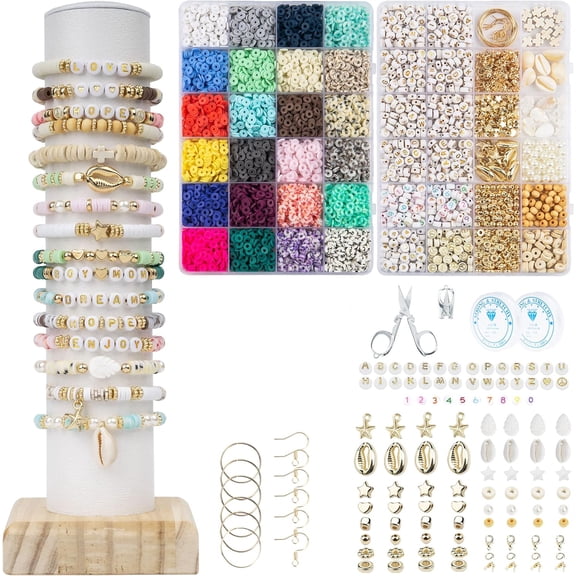 7800 Pcs Clay Beads Bracelet Making Kit, Flat Preppy Beads for Jewelry Making,24 Colors 2 Boxes Bracelet Making Kit for Teen Girls Crafts for Girls,Christmas Gifts