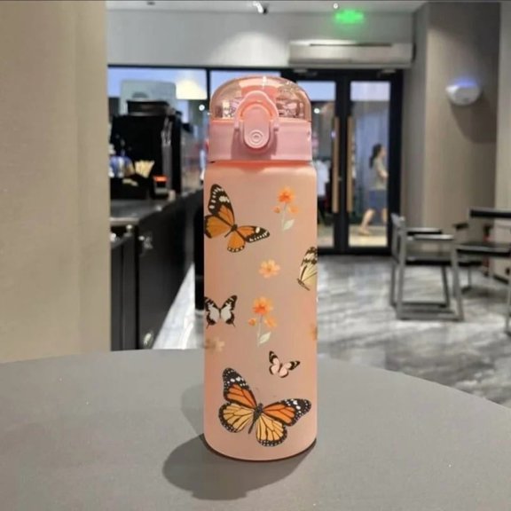780ML 3D Printed Butterfly All-Over Design Water Bottle BPA-Free Sports Bottle with Leak-Proof Flip Lid Perfect for Gym Session