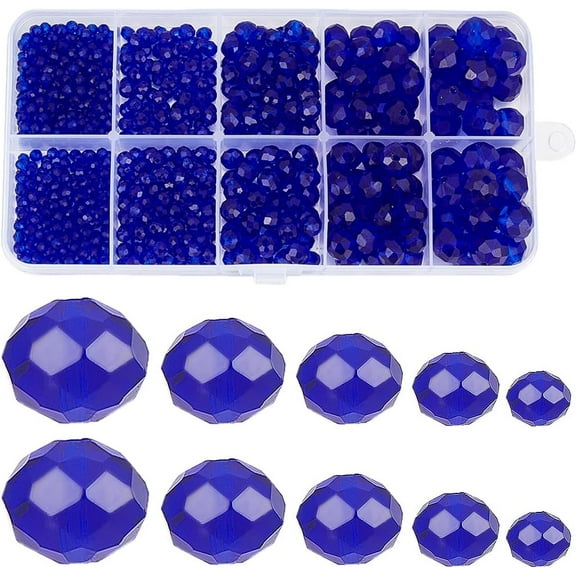 780Pcs 5 Sizes Blue Glass Beads Bulk Faceted Crystal Beads 2mm 4mm 6mm 8mm 10mm Rondelle Briolette Electroplate Loose Beads