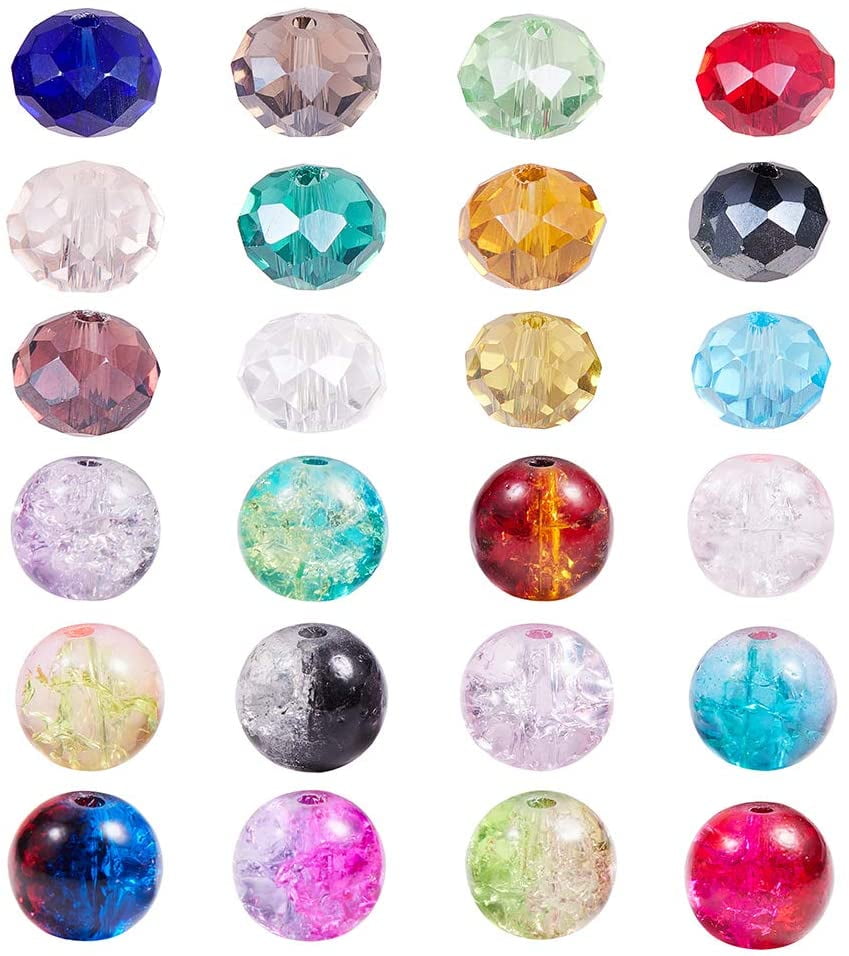 780pcs 24 Color Glass Beads Jewelry Making 300pcs Glass Beads and 480pcs Briolette Faceted Glass Beads Necklace Bracelets Making