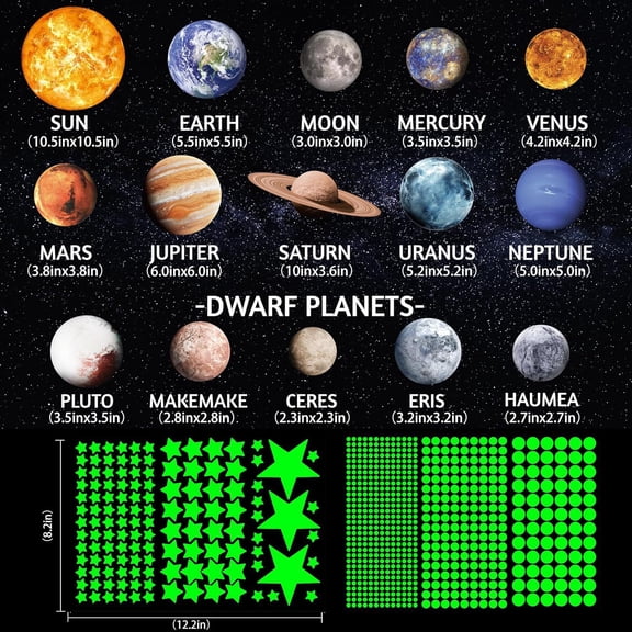 780pcs Nine Planets Solar System Wall Stickers - Kids Room Decor,Green