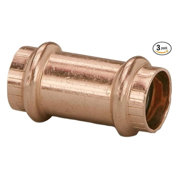 78177 Propress Zero Lead Copper Coupling without Stop 3/4" Press x Press (3-Pack)