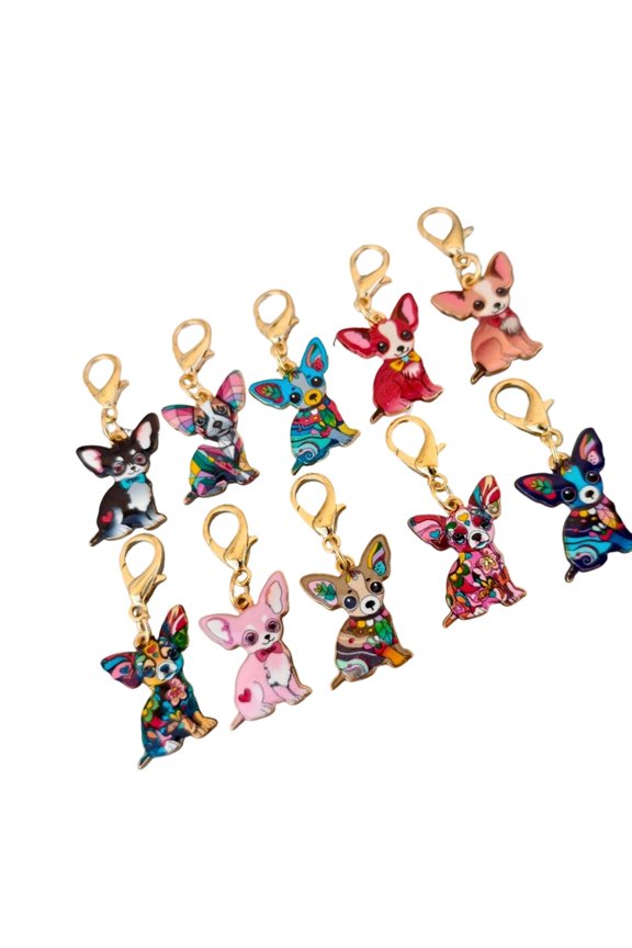 7829 10Pcs Cartoon Dog Keychain Pendant Alloy Key Holder Charm Featuring Playful Design for Keys and Bags Accessories
