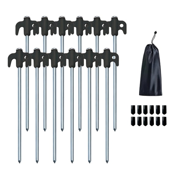 7829 12Pcs Camping Tent Stakes, Carbon Steel Canopy Stakes Spikes Heavy Duty Tent Peg