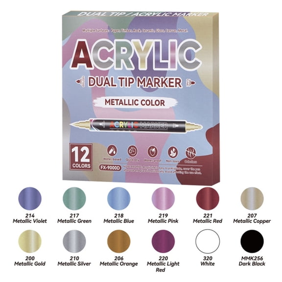 7829 12Pcs Metallic Acrylic Paint Markers Double Tip Waterproof For Model Art Drawing