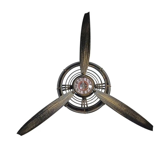 7829 26.4x26.4 Foot Old Aircraft Fan Quiet Wall Clock Iron Sculpture Deck Industrial Fashion Home Gift