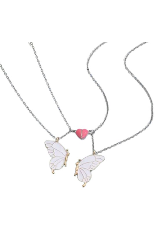 7829 2PCS Matching Butterfly Drop Oil Pendant Necklaces Featuring Luminous Effect And Secure Magnetic Closure