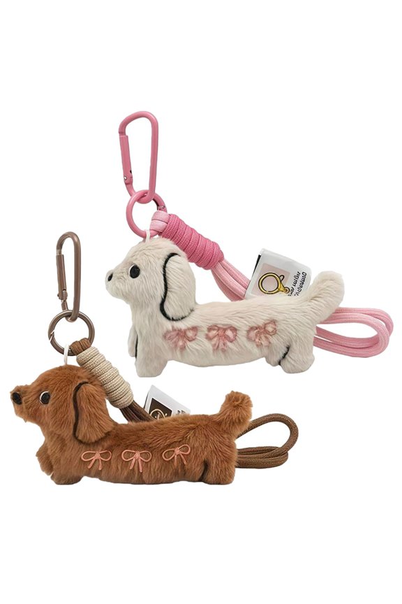 7829 2Pcs Cartoon Bichon Dog Plush Toy Charm Couple Key Holder For Bag Ornament