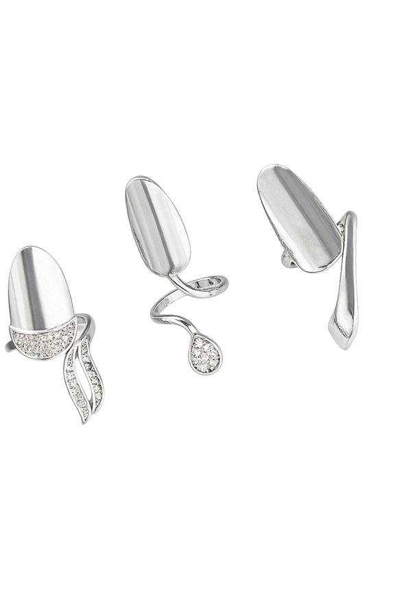 7829 3 Pack Fashionable Knuckles Finger Rings with Glittering Cubic Zirconia Fingertip Protective Rings for Nail Decorating