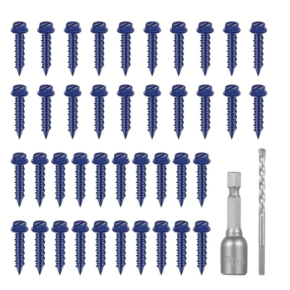 7829 40Pcs Slotted Hexagonal Washer Head Stucco Screws Anchors Concrete Bolts with Drill Bit For Masonry And Brick Structures