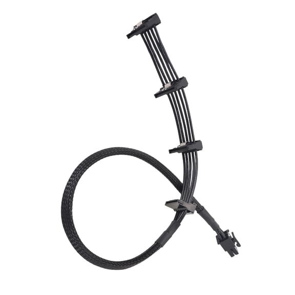 7829 6Pin To SATAs Power Cable For Modular PSUs 18AWG Coppers Wire With 4 Connectors 50cm Length Black Braided