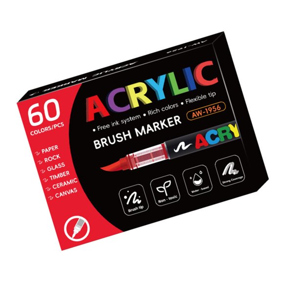 7829 Acrylic Paint Marker with Soft Brush Tip Liquid Acrylic Paint Pen for Drawing on Paper Stone Rock Canvas Wood Glass