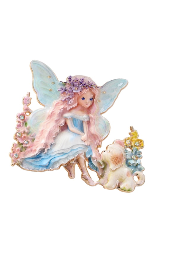 7829 Adorable Fantasy Elf Pin Playful Dog Detailing Alloy Brooch Decorative Item