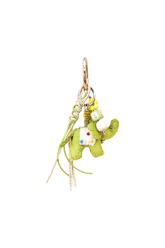 7829 Adorable Handcrafted Wool Felt Elephant Keychain With Ethnic Design Traditional Nepalese Bag Charm Key Holder