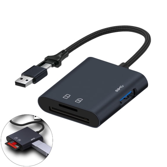 USB Card Reader with Type-A and Type-C Ports, High-Speed Aluminum