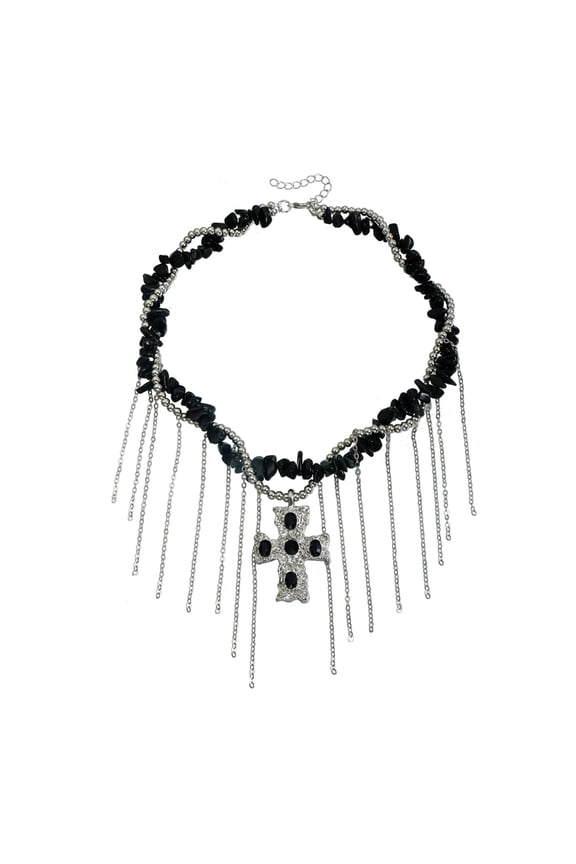 7829 Bold Dark Resin Crosses Necklace Edgy Fashion Jewelry For Women Gift Giving
