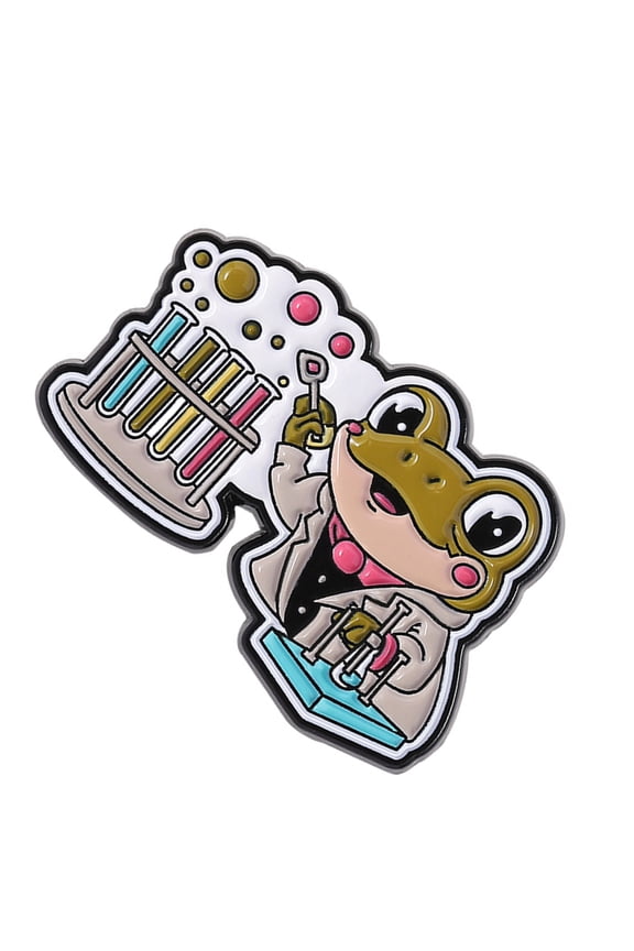 7829 CartoonAn1ma1Frogs Chemist Lapel Pin with Microscope and Test Tube Designs Science Theme Accessory for Enthusiasts
