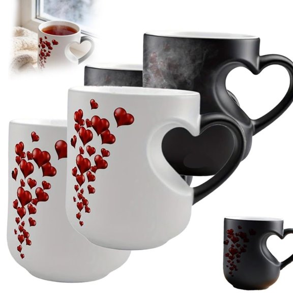 7829 Creative Heat Sensitive Heart Shape Ceramic Cup Color Changing For Home Office