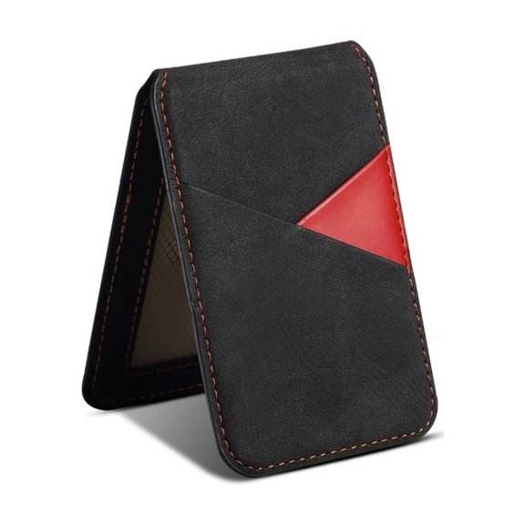 7829 Easy Carry Magnetic Collapsible Cards Case Mobile Stand Retro Color Blocks PU